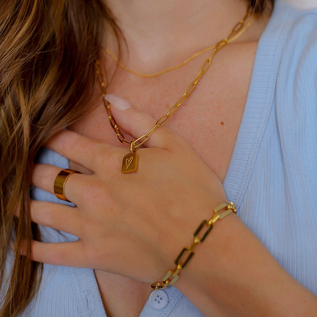 Heart Charm Paperclip Necklace, 18K Gold Plated