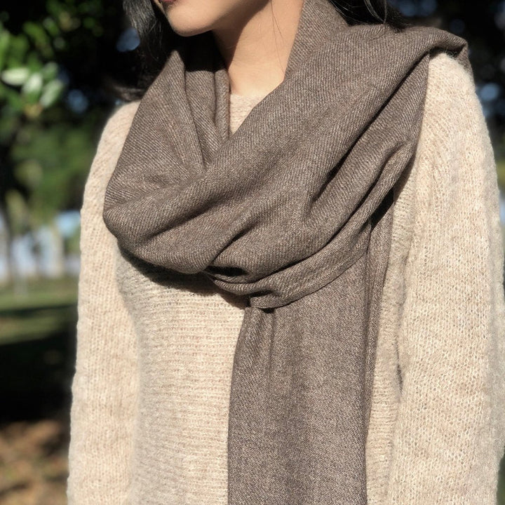 Handloom Cashmere Scarf, Espresso Frayed Edge