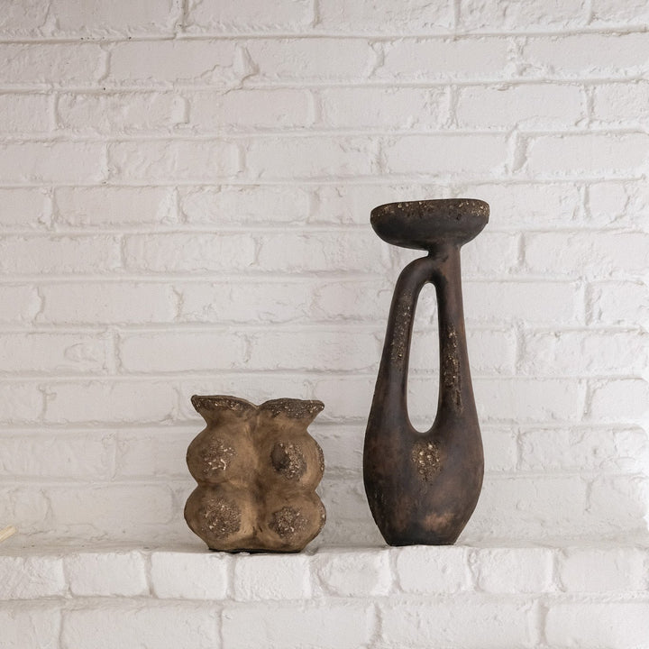 Handmade Clay Short Vessel Vase, Cacao