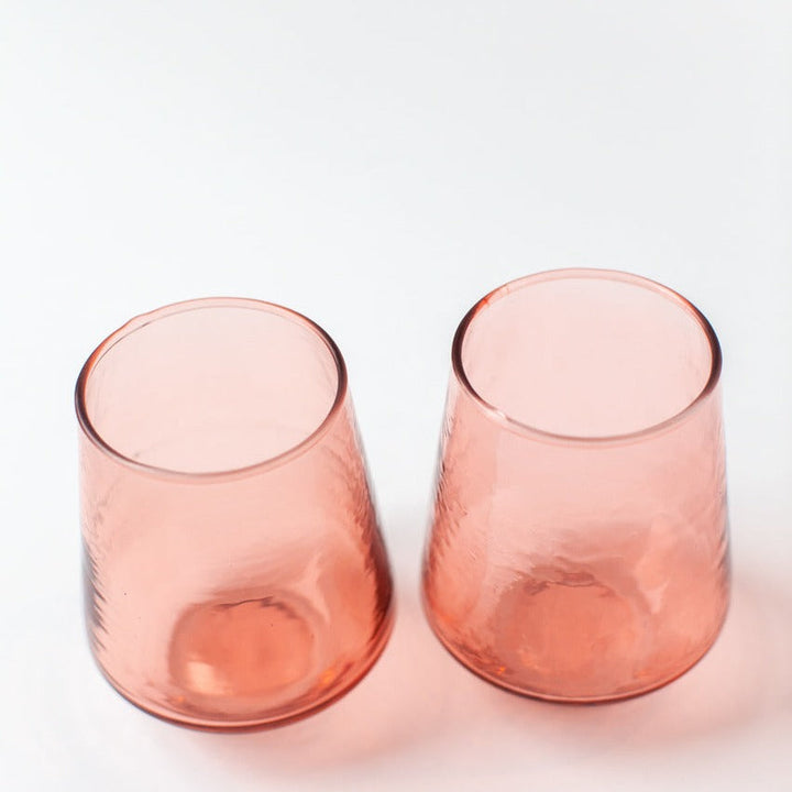 Handblown Blush Hammered Glass Tumblers, Set of 4