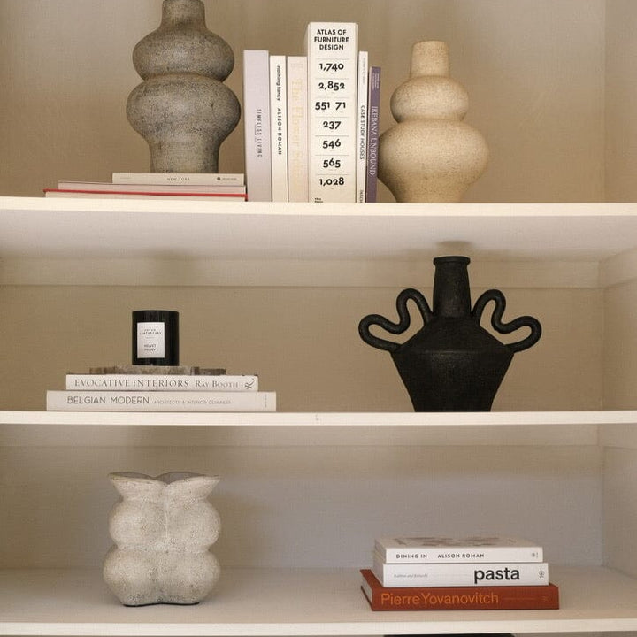 Handmade Clay Short Vessel Vase, Cream