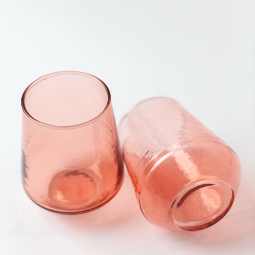 Handblown Blush Hammered Glass Tumblers, Set of 4