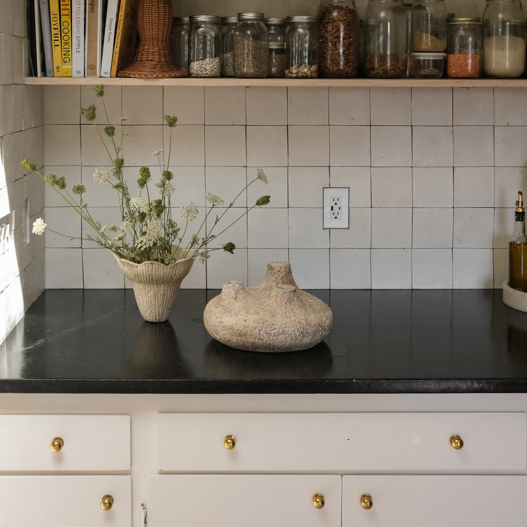 Handmade Clay Vessel Vase, Tri-Spout
