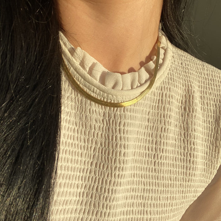 Classic Herringbone Necklace, 18K Gold/Rhodium/Silver Plated