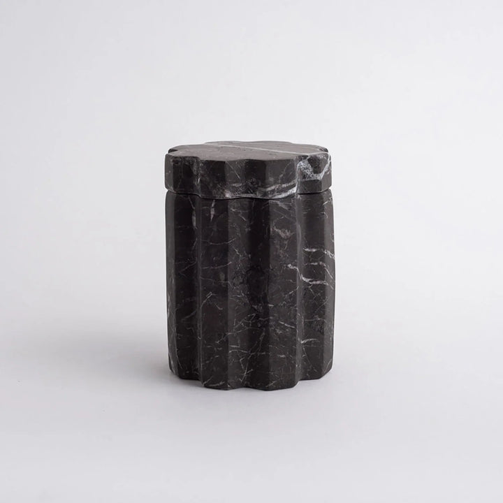 Hand-Carved Container with Lid, Black Marble