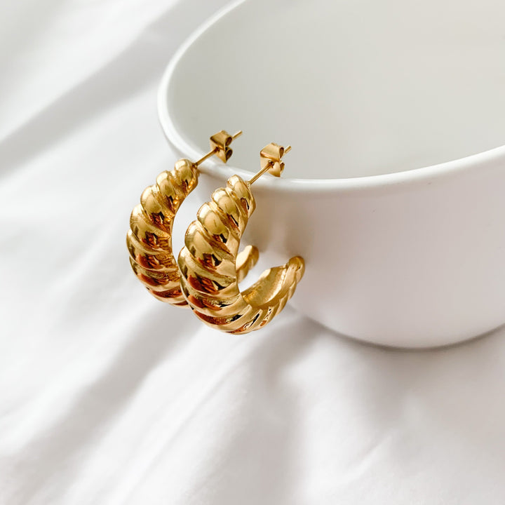 Chunky Croissant Hoop Earrings, 18k Gold Plated