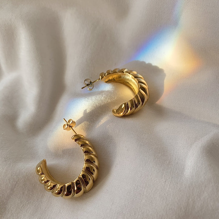 Chunky Croissant Hoop Earrings, 18k Gold Plated