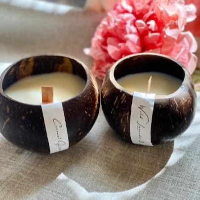 Hand-poured Coconut Shell Candle, Two Sizes