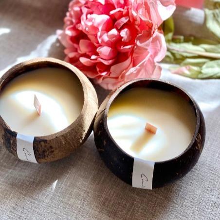 Hand-poured Coconut Shell Candle, Two Sizes