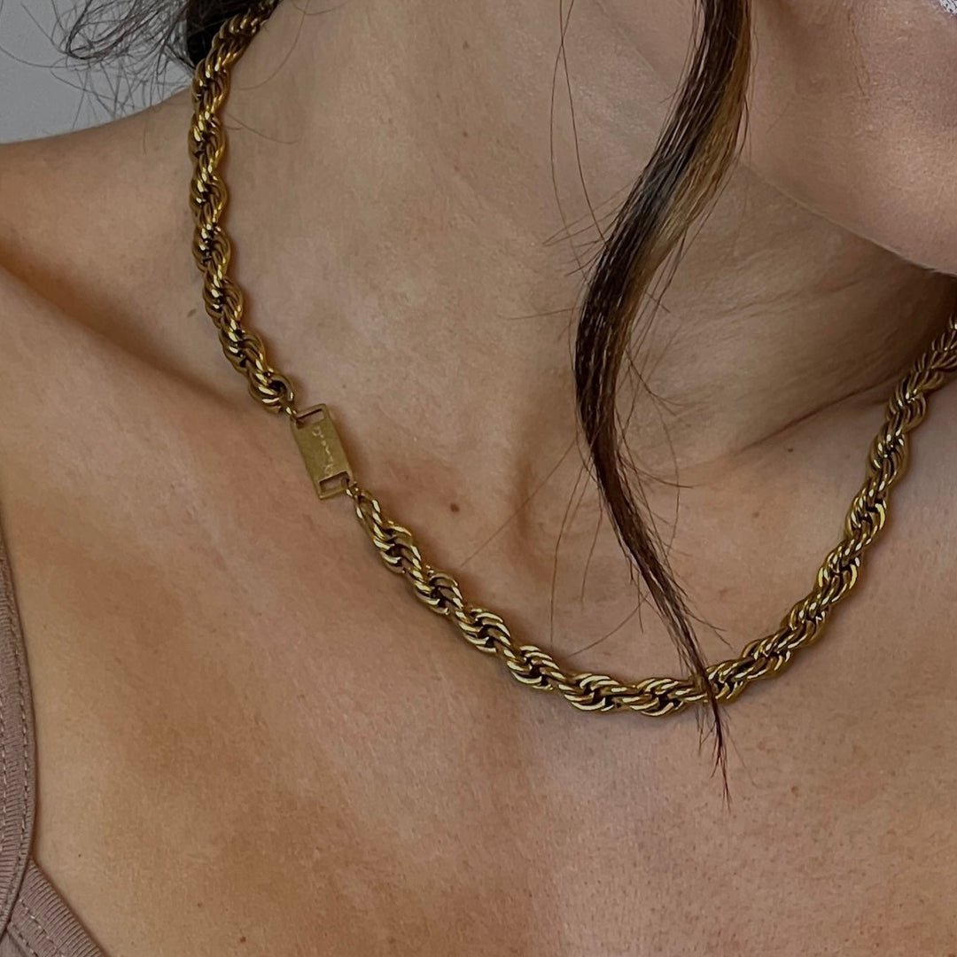 Rope Cord Choker Necklace, 18k Gold Plated