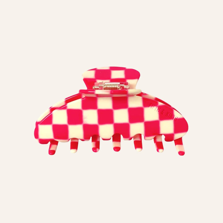 Claw Hair Clip, Hot Pink Checkered