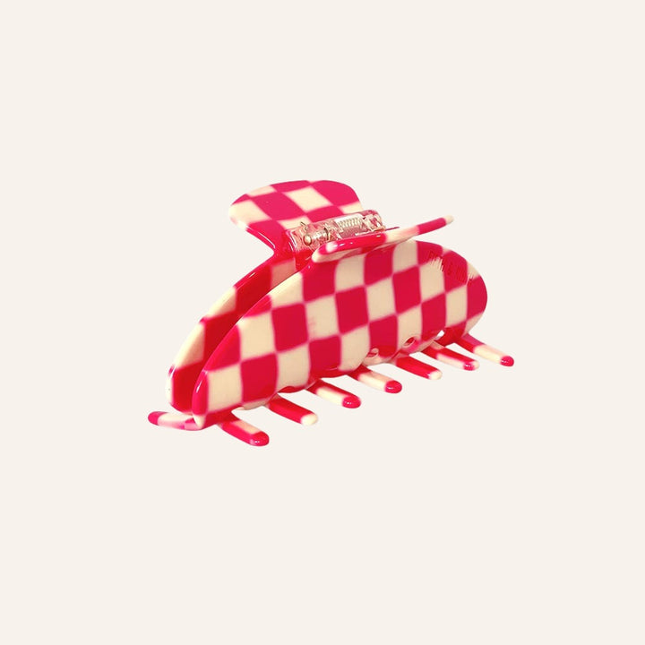 Claw Hair Clip, Hot Pink Checkered