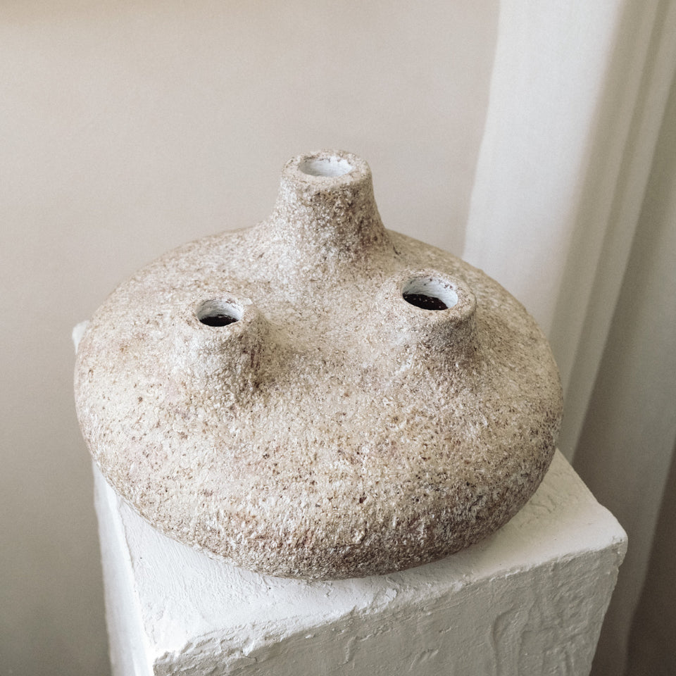 Handmade Clay Vessel Vase, Tri-Spout