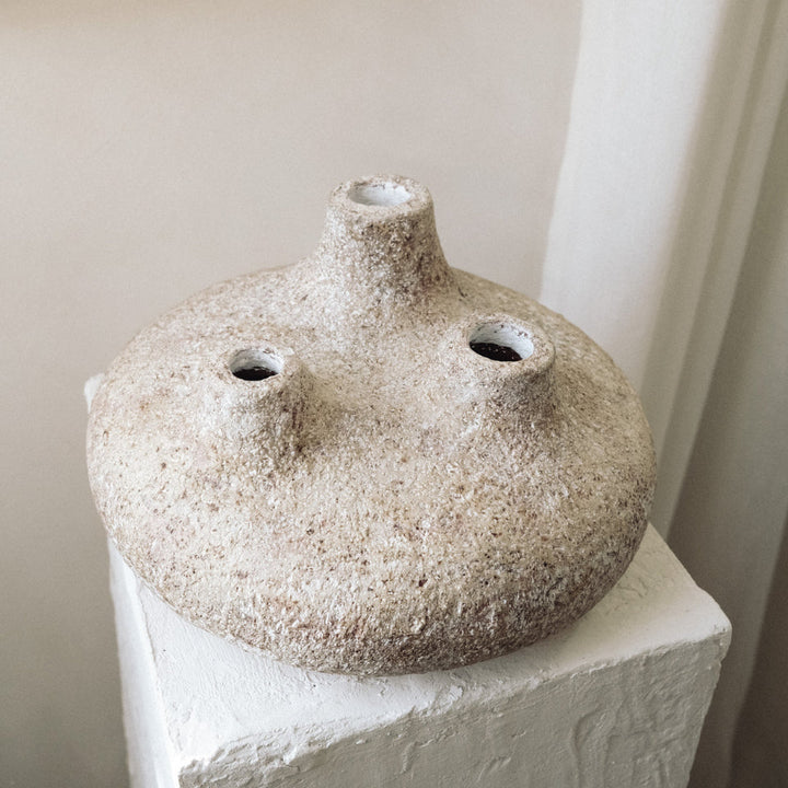 Handmade Clay Vessel Vase, Tri-Spout