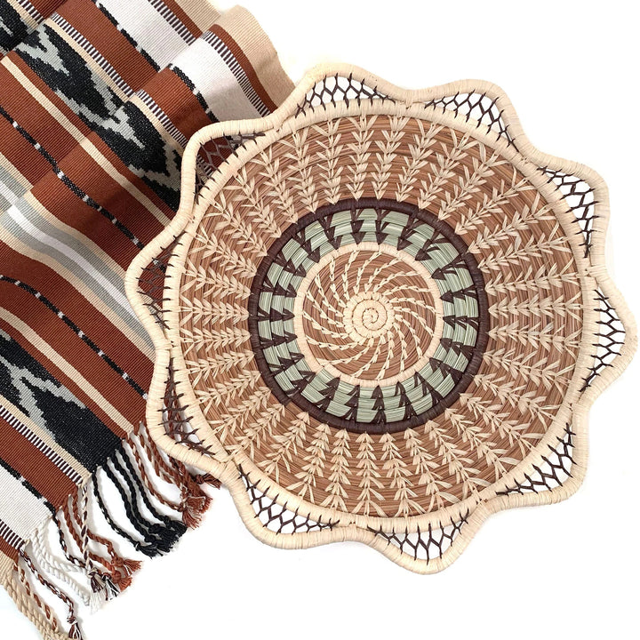 Handmade Pine Needle Bowl Basket, 11" Rippled