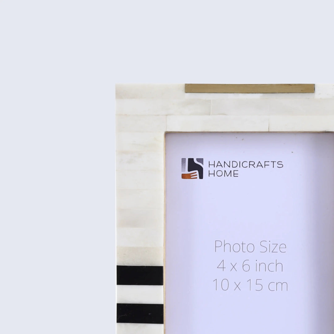 Handcrafted Pattern Bone & Resin White Frame, Black Stripes