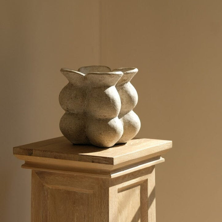 Handmade Clay Short Vessel Vase, Cream