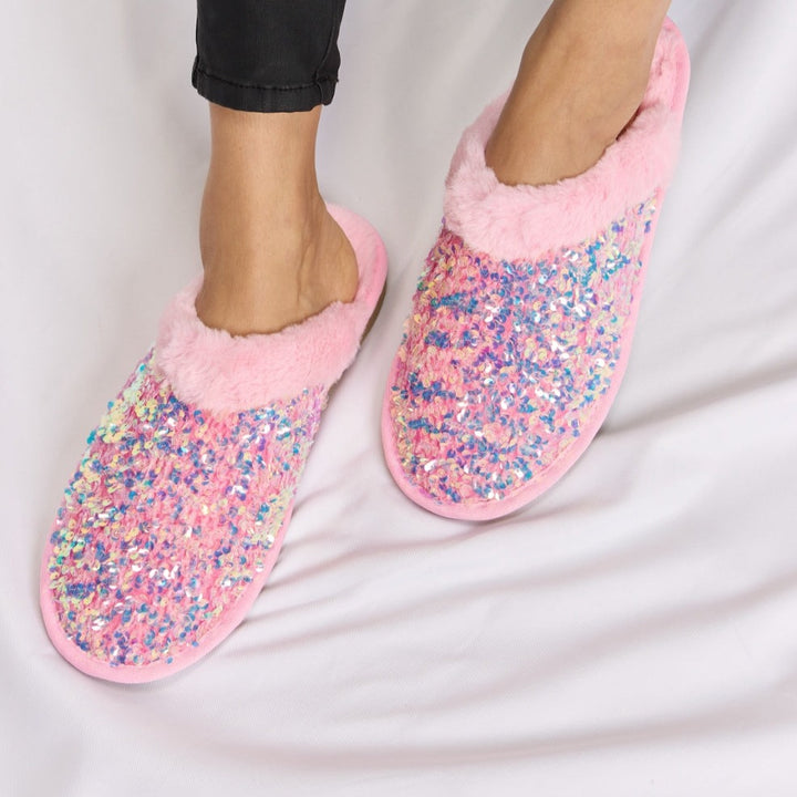 Sequin Closed-Toe Slippers, Pink