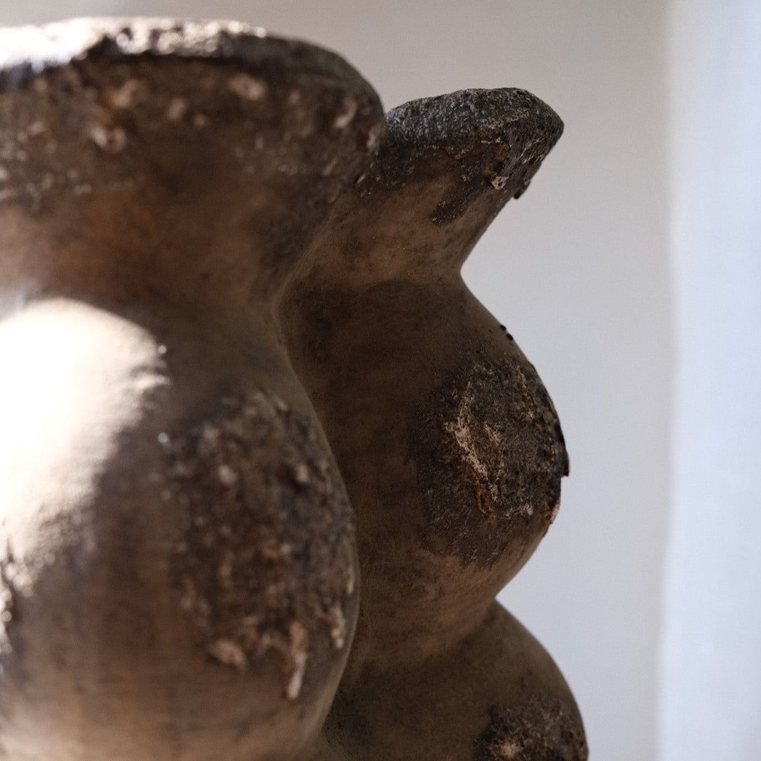 Handmade Clay Short Vessel Vase, Cacao