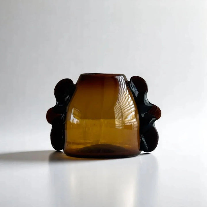 Handcrafted Mouth-Blown Glass Short Bud Vase, Amber