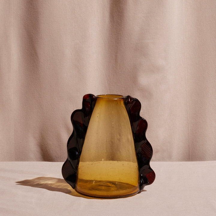 Mouth-Blown Glass Vase, Amber