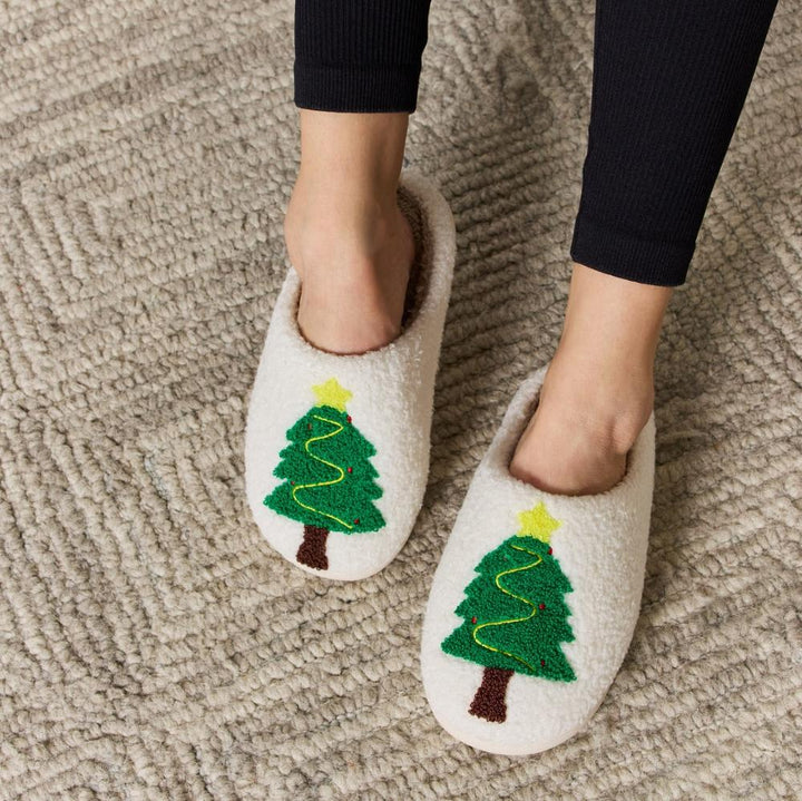 Plush Closed-Toe Slippers, Christmas Tree