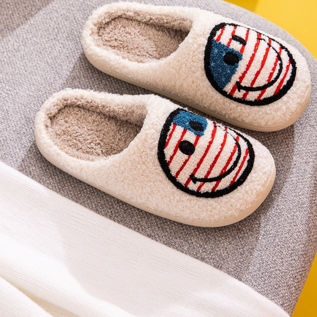 Plush Closed-Toe Slippers, USA Smiley