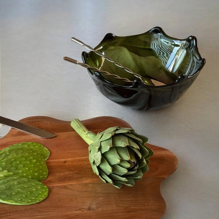 Handcrafted Artisan Glass Bowl, Forest Green