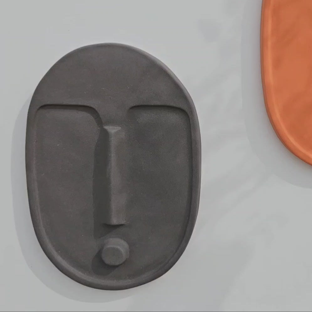 Portuguese Terracotta Wall Hanging Mask, Grey