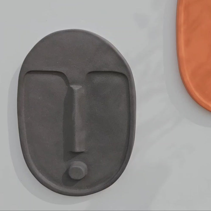 Portuguese Terracotta Wall Hanging Mask, Grey