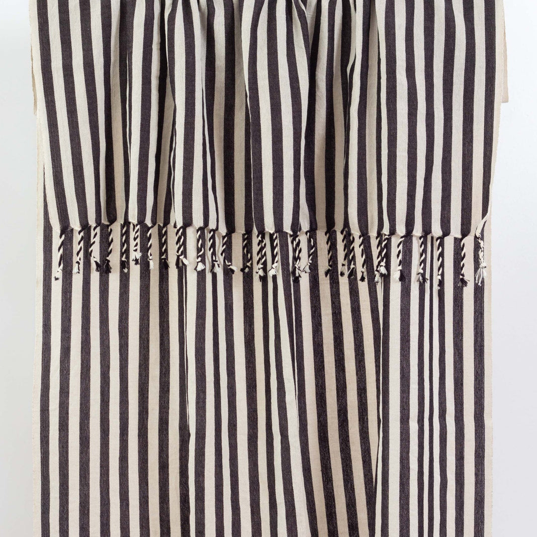 Cotton-Linen Bath/Beach Towel, Black & White Stripes