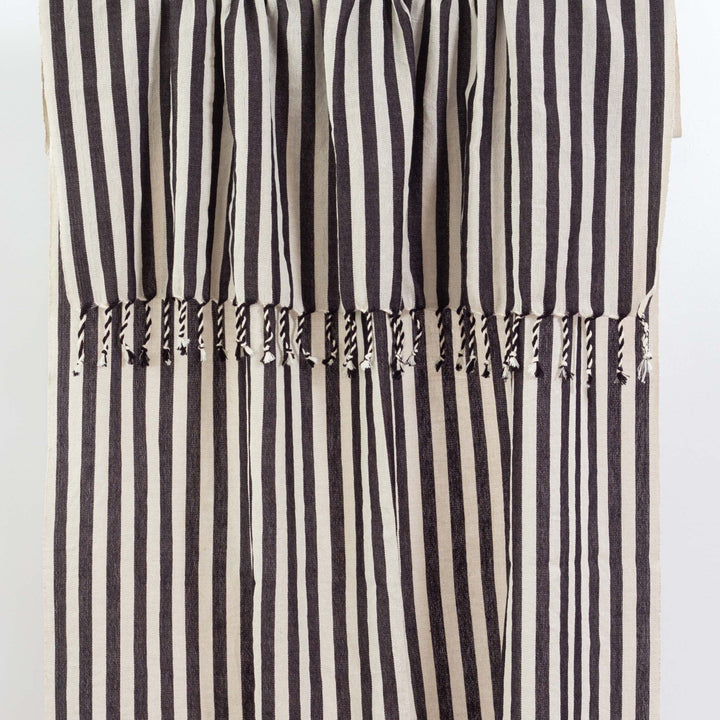 Cotton-Linen Bath/Beach Towel, Black & White Stripes