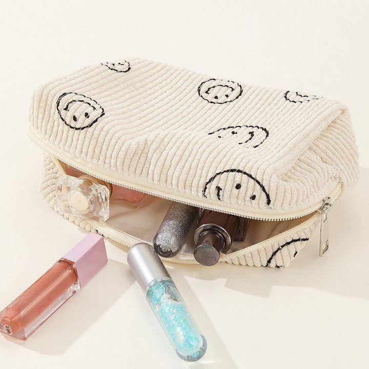 Corduroy Cosmetic Bag, Smiley Faces