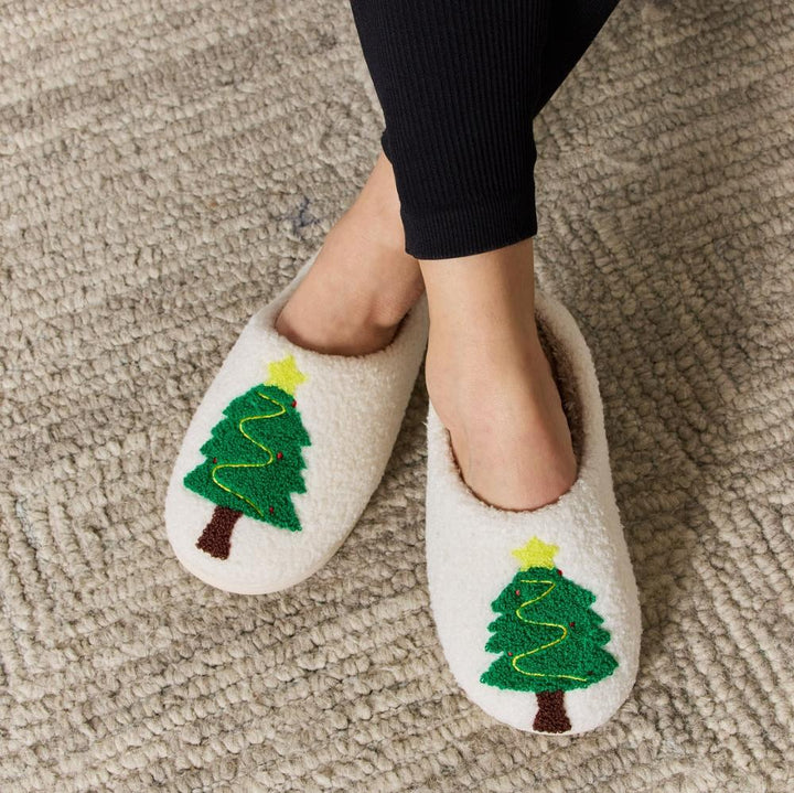 Plush Closed-Toe Slippers, Christmas Tree