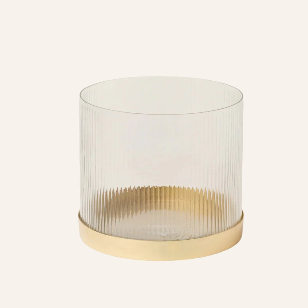 Fluted Glass Vase, Gold Base