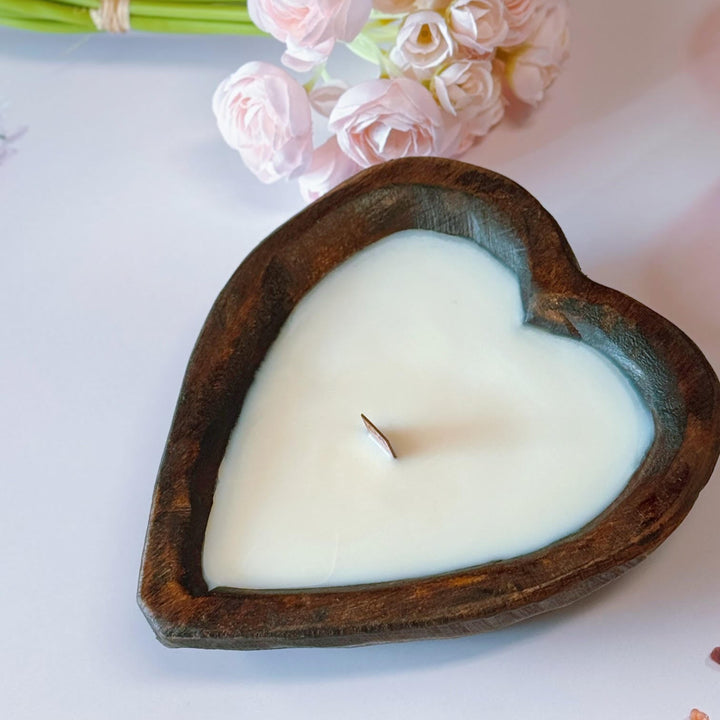 Handmade Wooden Heart Bowl Candle, Variety of Scents