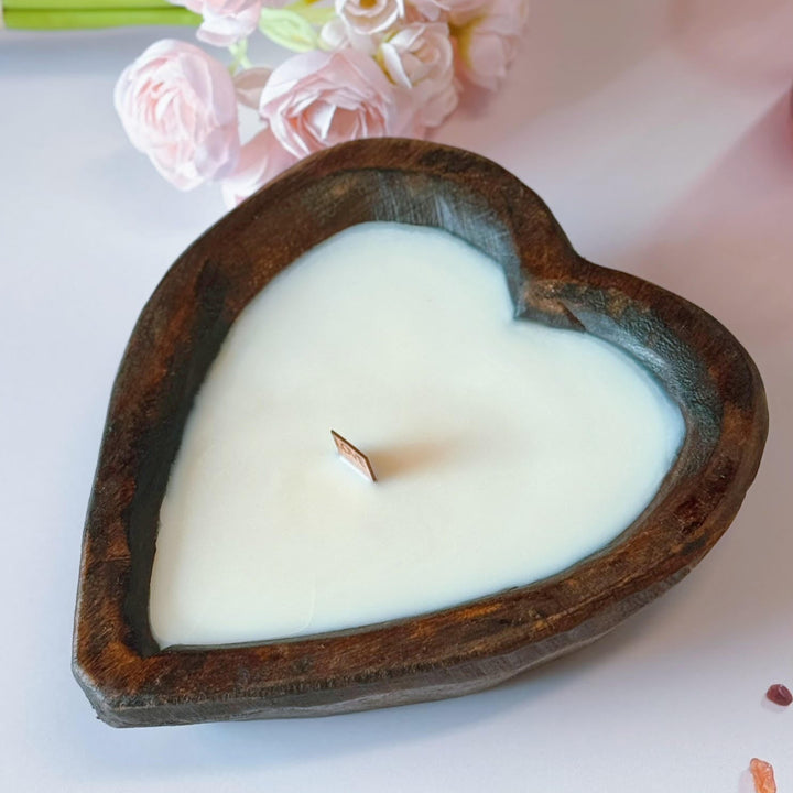 Handmade Wooden Heart Bowl Candle, Variety of Scents