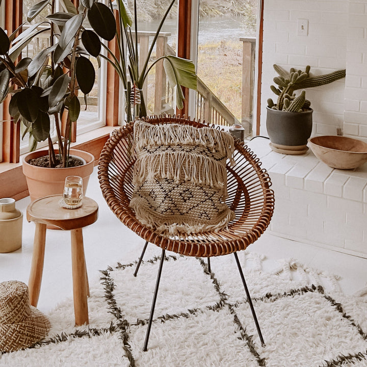 Handmade Organic Cotton Tasseled Pillow Cover, Boho Macrame