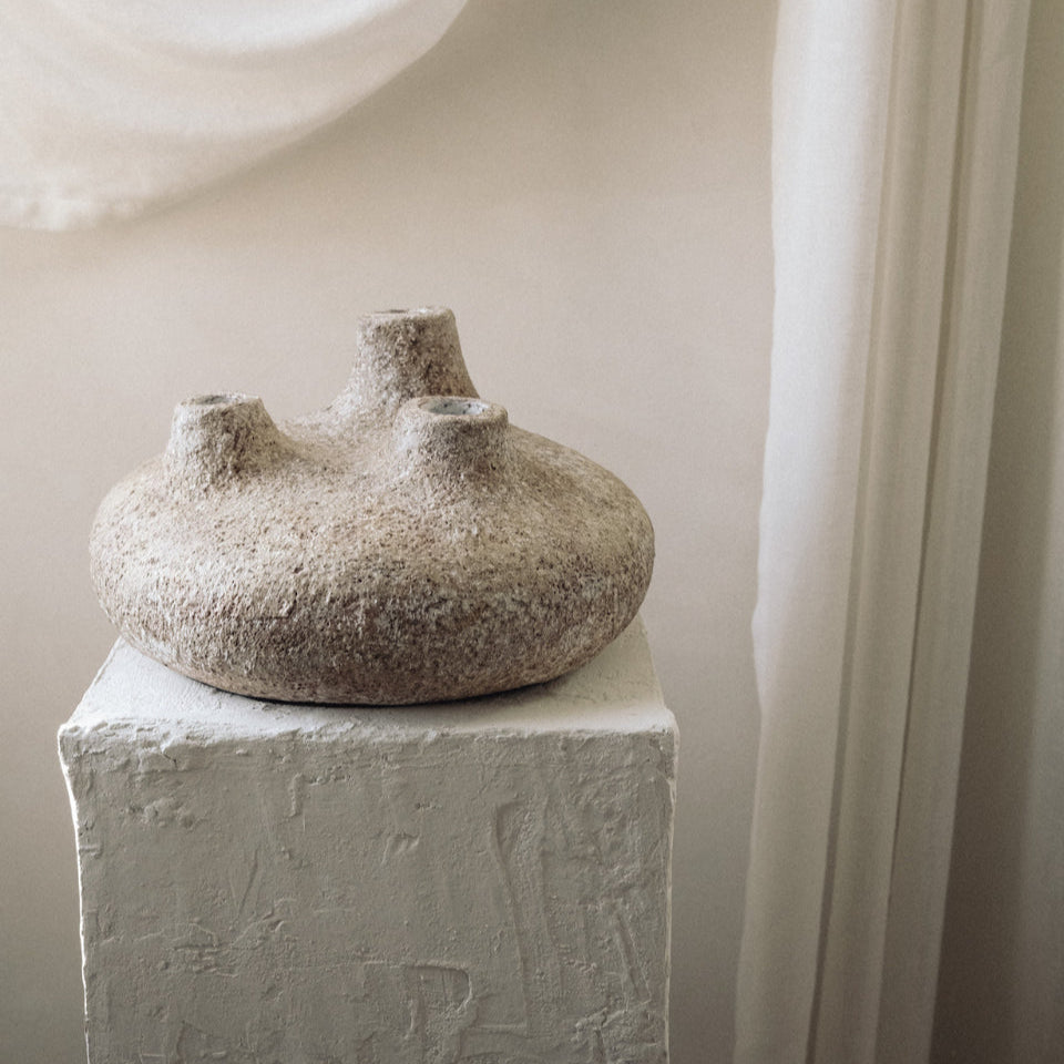Handmade Clay Vessel Vase, Tri-Spout