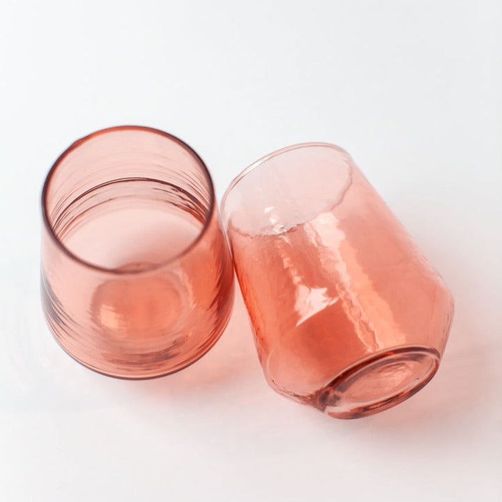 Handblown Blush Hammered Glass Tumblers, Set of 4