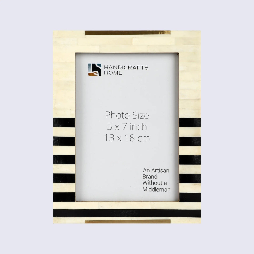 Handcrafted Pattern Bone & Resin White Frame, Black Stripes