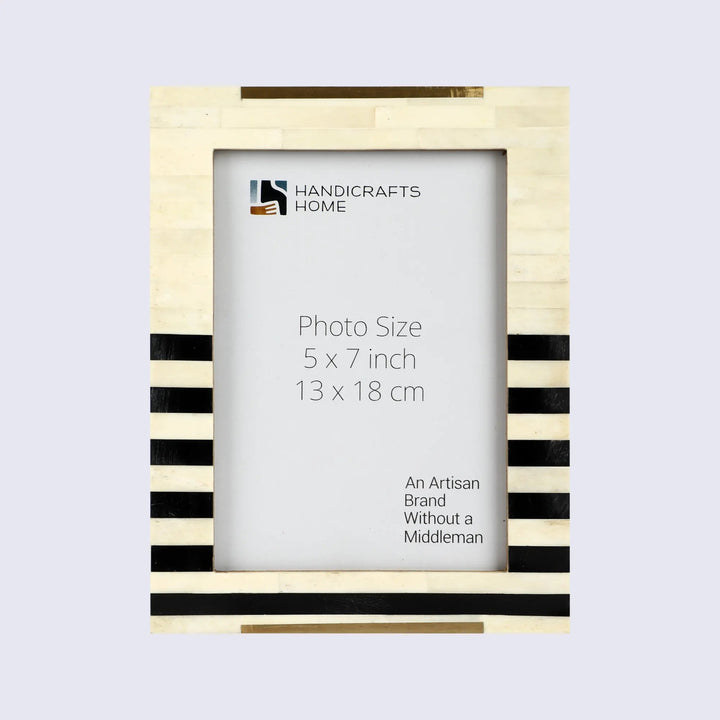 Handcrafted Pattern Bone & Resin White Frame, Black Stripes