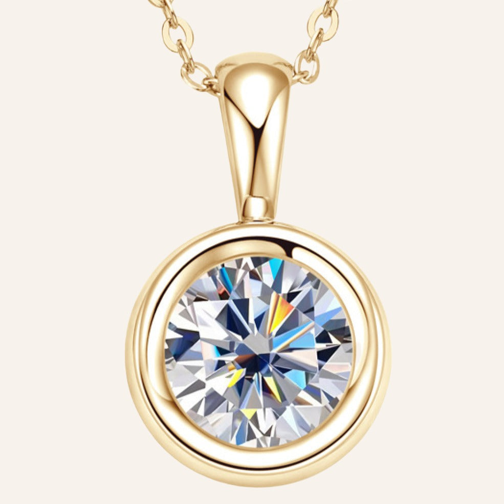 2 Carat Moissanite Solitaire Necklace, 18k Gold Plated 925 Silver