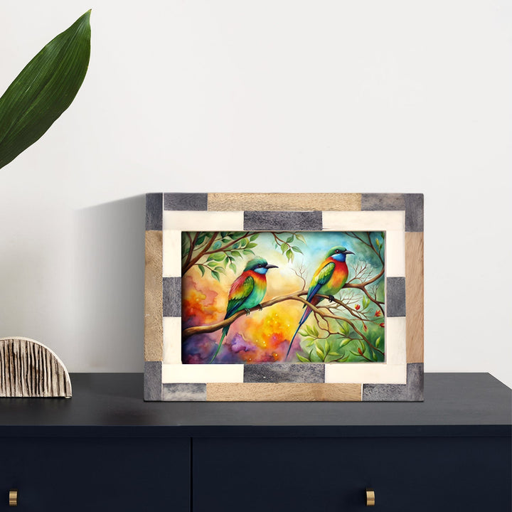 Handmade Bone Inlay & Mango Wood Frame, Tile Pattern