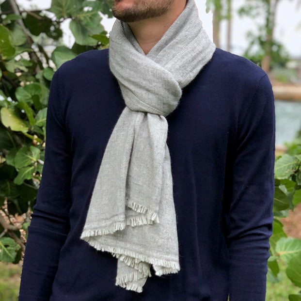 Handloom Cashmere Scarf, Gray Frayed Edge