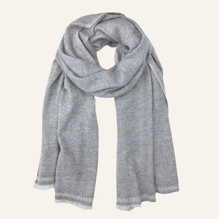 Cashmere Scarf, Gray Herringbone