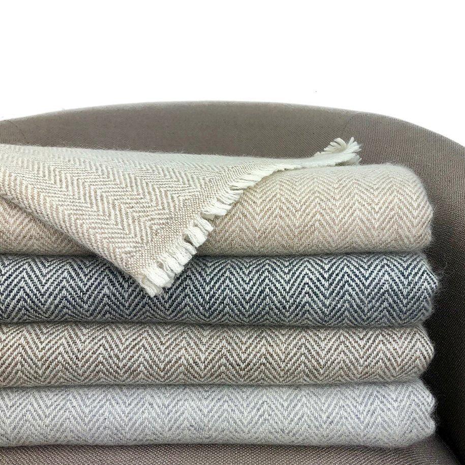 100% Cashmere Herringbone Throw Blanket, Espresso