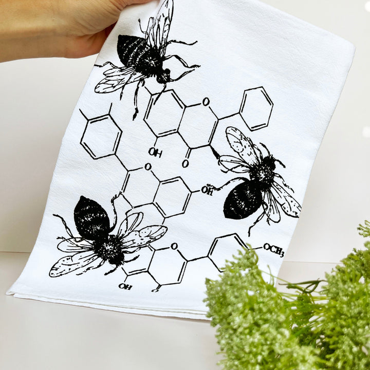 Square Cotton Kitchen Towel, Honey Chemistry (Black)