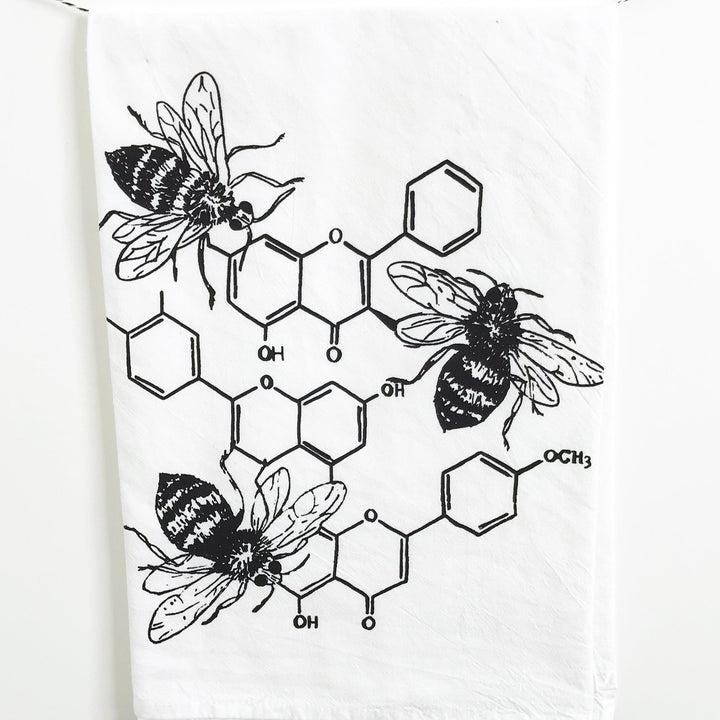 Square Cotton Kitchen Towel, Honey Chemistry (Black)