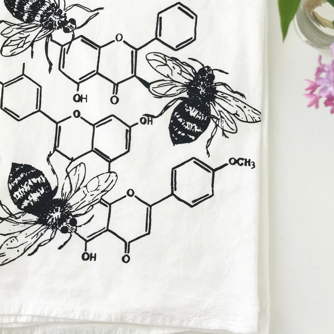 Square Cotton Kitchen Towel, Honey Chemistry (Black)